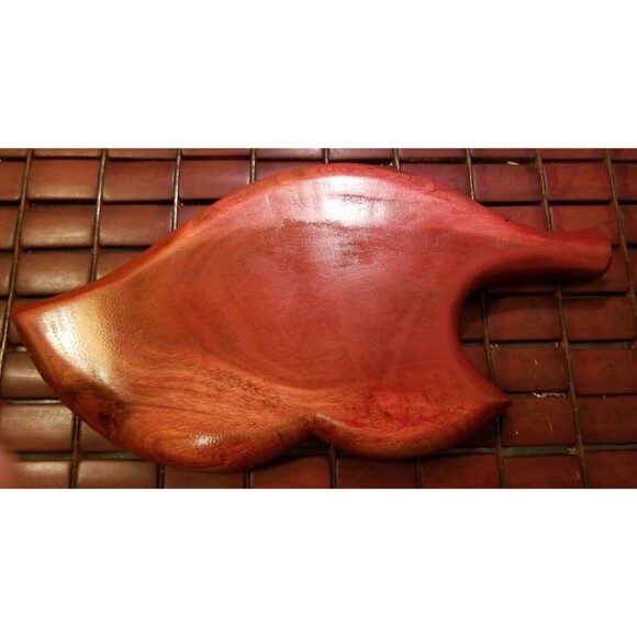 Vintage 1970s Wooden Monkey Pod Leaf Serving Tray 14.5"x7.5"x1.5" - Picture 4 of 6